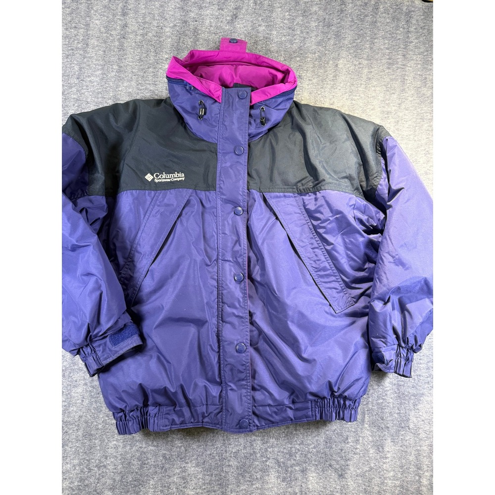 Vintage Columbia Womens Large Ski Jacket Purple Colorblock Winter Puffer Coat
